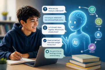 an AI thought partner helping a student with his homework